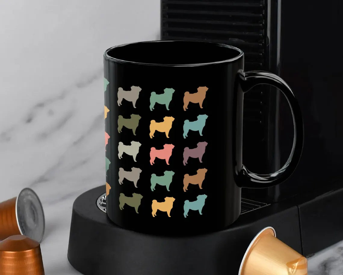 Retro Pug Dog Mug | Vintage Coffee Cup | Cute Dog Lover Gift | Adorable Pet Enthusiast Ceramic Present