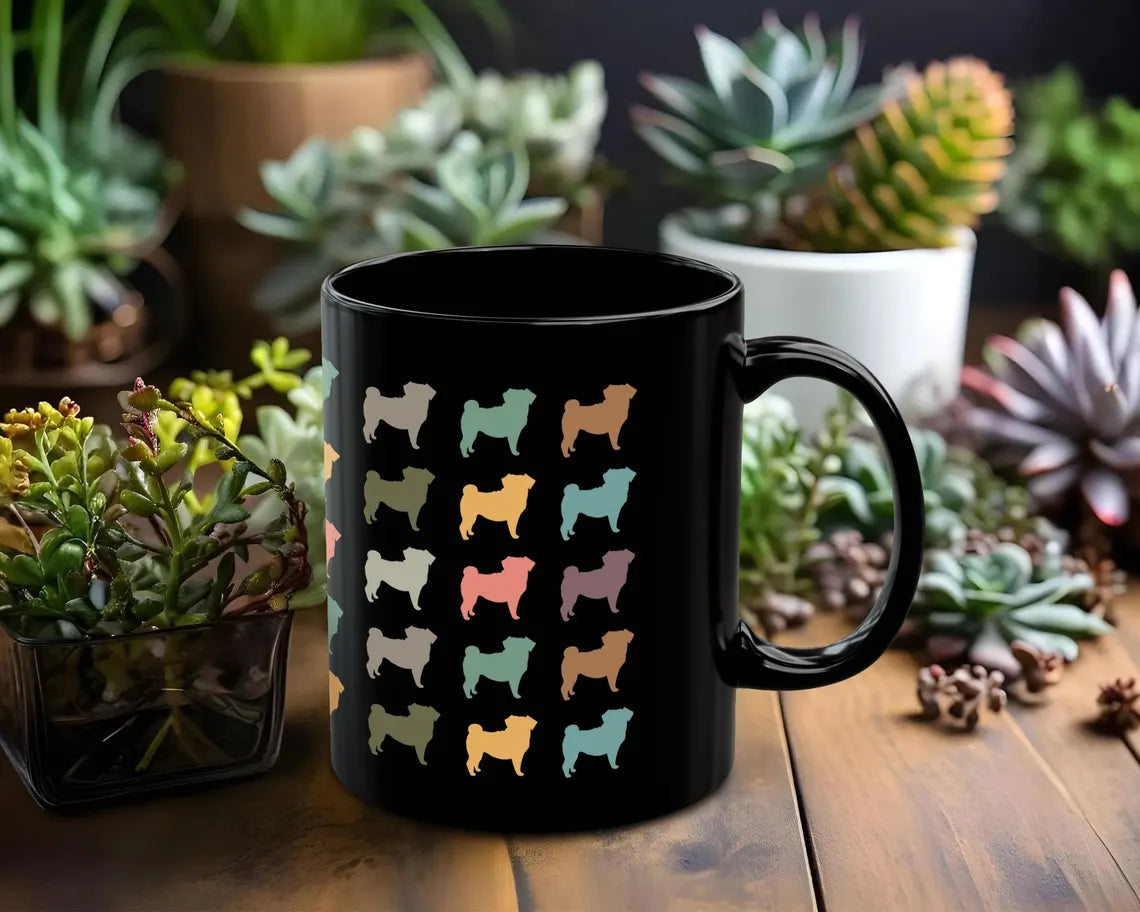 Retro Pug Dog Mug | Vintage Coffee Cup | Cute Dog Lover Gift | Adorable Pet Enthusiast Ceramic Present