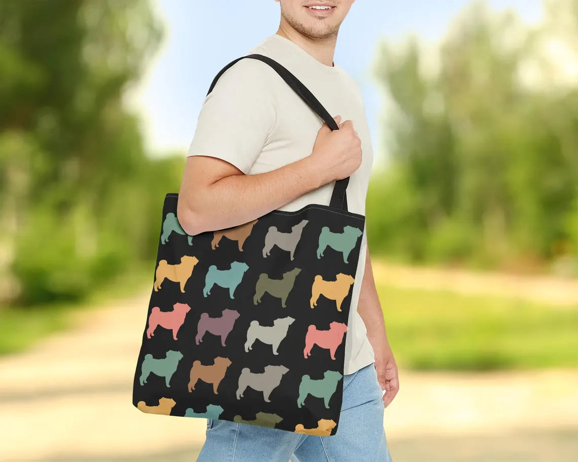 Retro Pug Dog Tote Bag | Vintage Dog Lover Gift for Pug Mom | Cute Fan Carryall | Retro Pet Breed Gift
