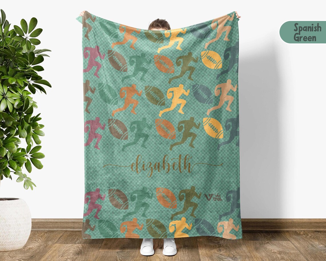 Custom Rugby Blanket Retro Personalized Name Rugby Lover Gift - Cozy Throw for Rugby Players - Rugby Team Decor Fan Blanket