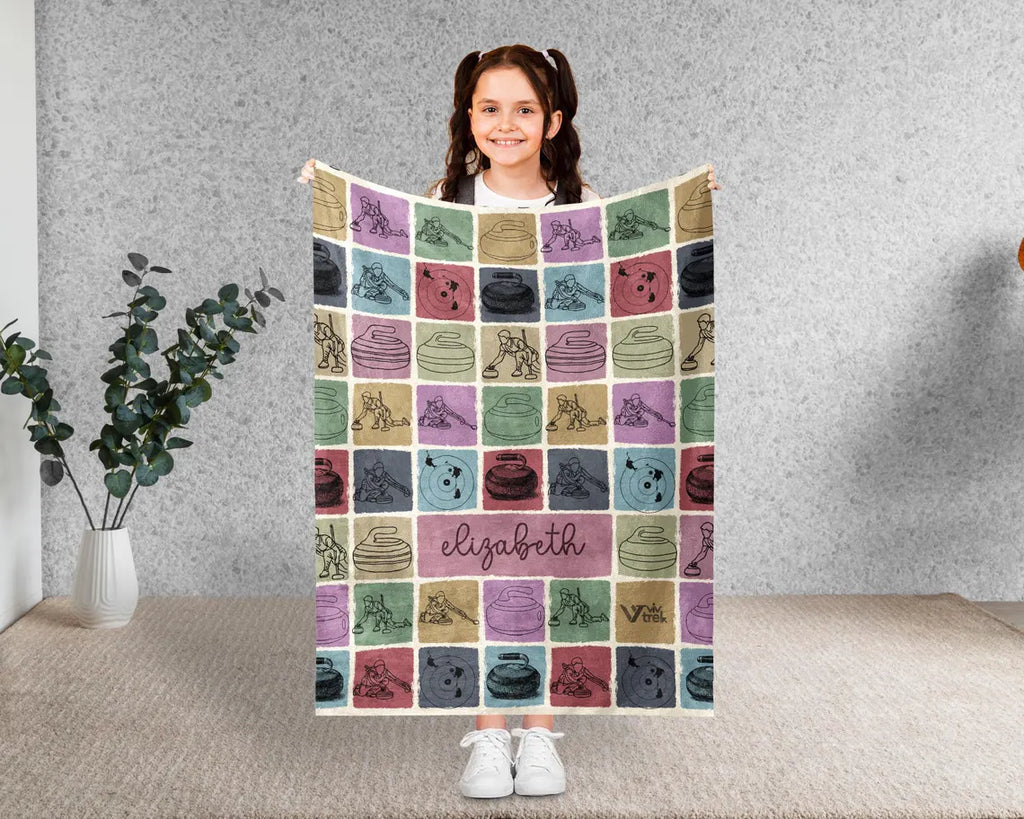 Custom Name Curling Blanket – Personalized Throw Under $50, Cozy Gift for Curlers & Team Players 🥌🧣