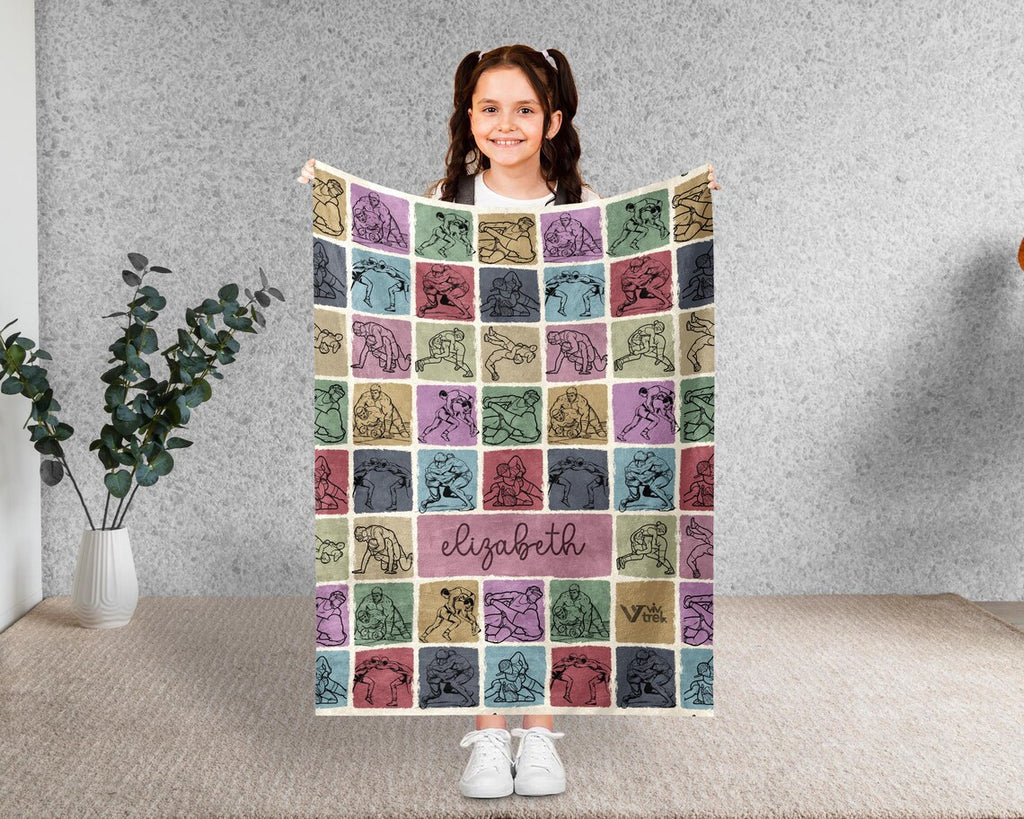 Custom Name Wrestling Blanket - Personalized Wrestler Gift - Cozy Throw Blanket - Wrestling Team Decor Wrestler Fan Gift