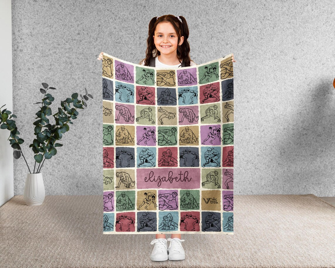 Custom Name Wrestling Blanket - Personalized Wrestler Gift - Cozy Throw Blanket - Wrestling Team Decor Wrestler Fan Gift