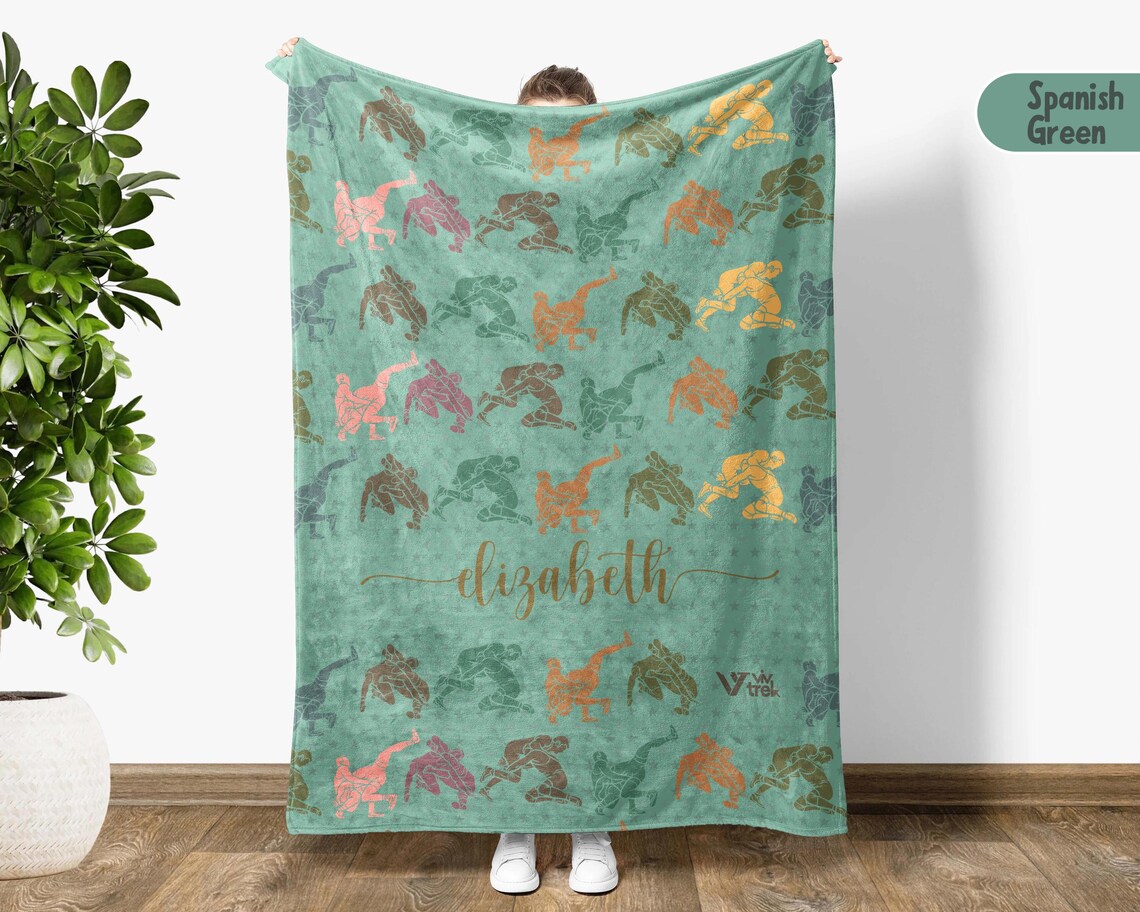 Custom Wrestling Blanket Retro Personalized Wrestler Name Gift - Cozy Throw Blanket - Wrestling Team Decor Wrestler Fan