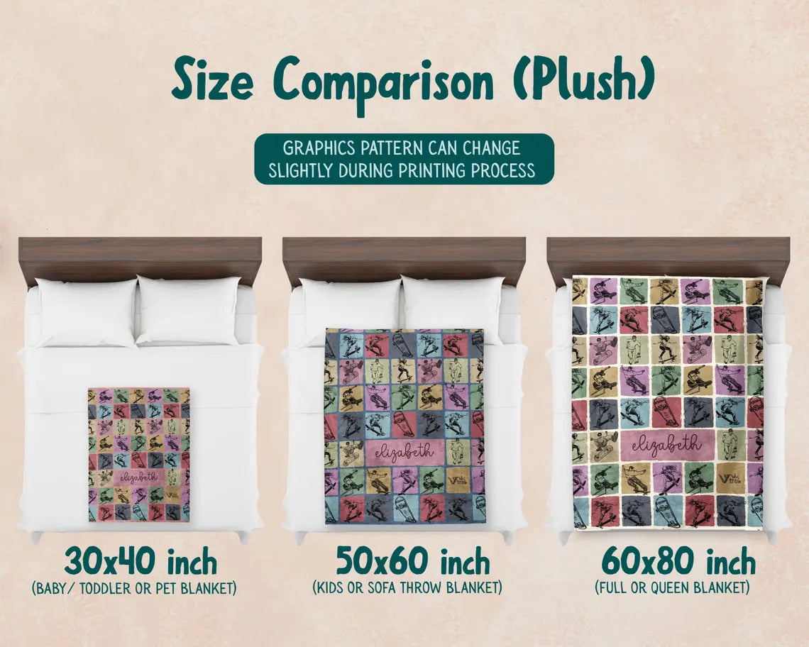 Custom Skateboarding Blanket, Personalized Name Skateboard Gift for Teens, Cool Skateboarder Throw for Boys, Girls, Unique Gift