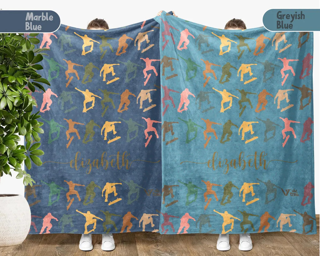 Custom Skateboarding Blanket, Retro Personalized Name Skateboard Gift for Teens, Cool Skateboarder Throw for Boys & Girls, Unique Gift
