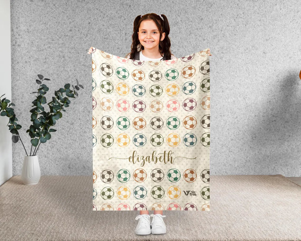 Retro Custom Name Soccer Blanket & Mug, Personalized Soccer Throw Gift for Boys Girls, Cozy Sports Blanket, Soccer Lover Christmas Gift