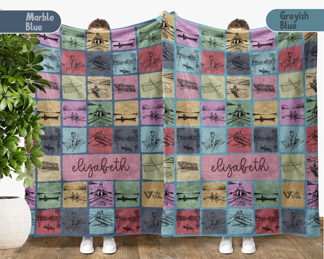 Personalized Rowing Blanket, Custom Name Throw for Rowing Lovers, Cozy Sporty Home Decor, Unique Gift for Rowers & Water Sports Fans