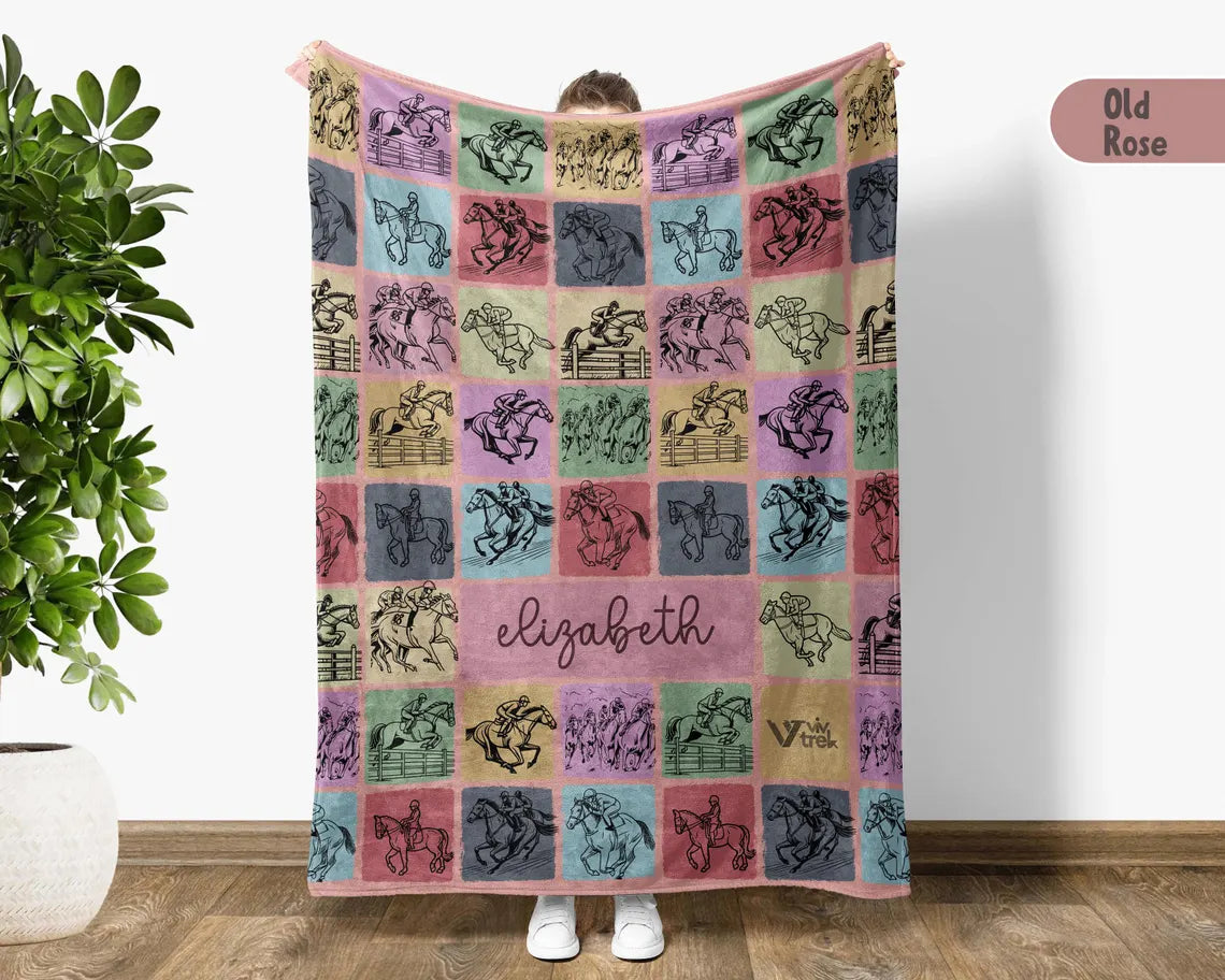 Personalized Horse Racing Blanket, Custom Name Throw for Racing Fans, Equestrian Lover Gift, Sporty Home Decor, Cozy Race Day Blanket