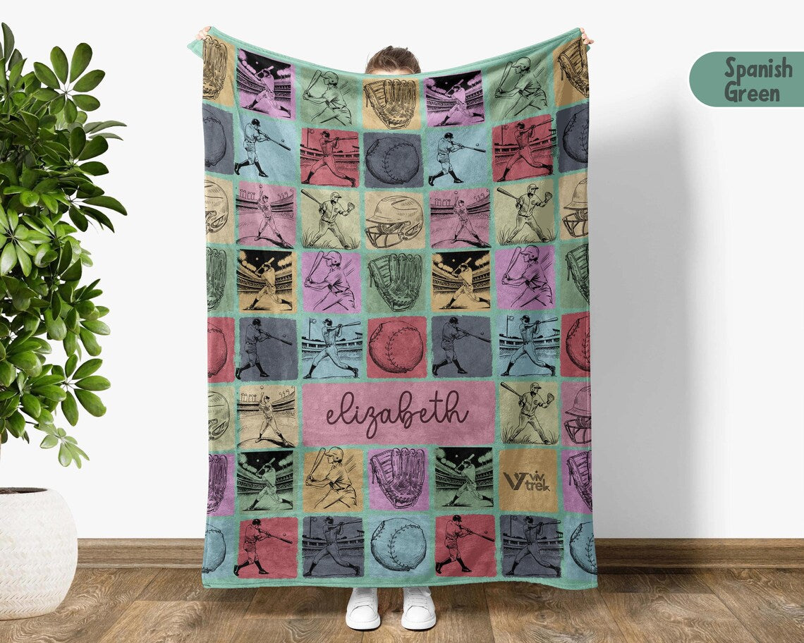 Personalized Baseball Blanket with Custom Name, Cozy Sports Throw for Baseball Fans, Unique Baseball Lover Gift, Custom Fleece Blanket