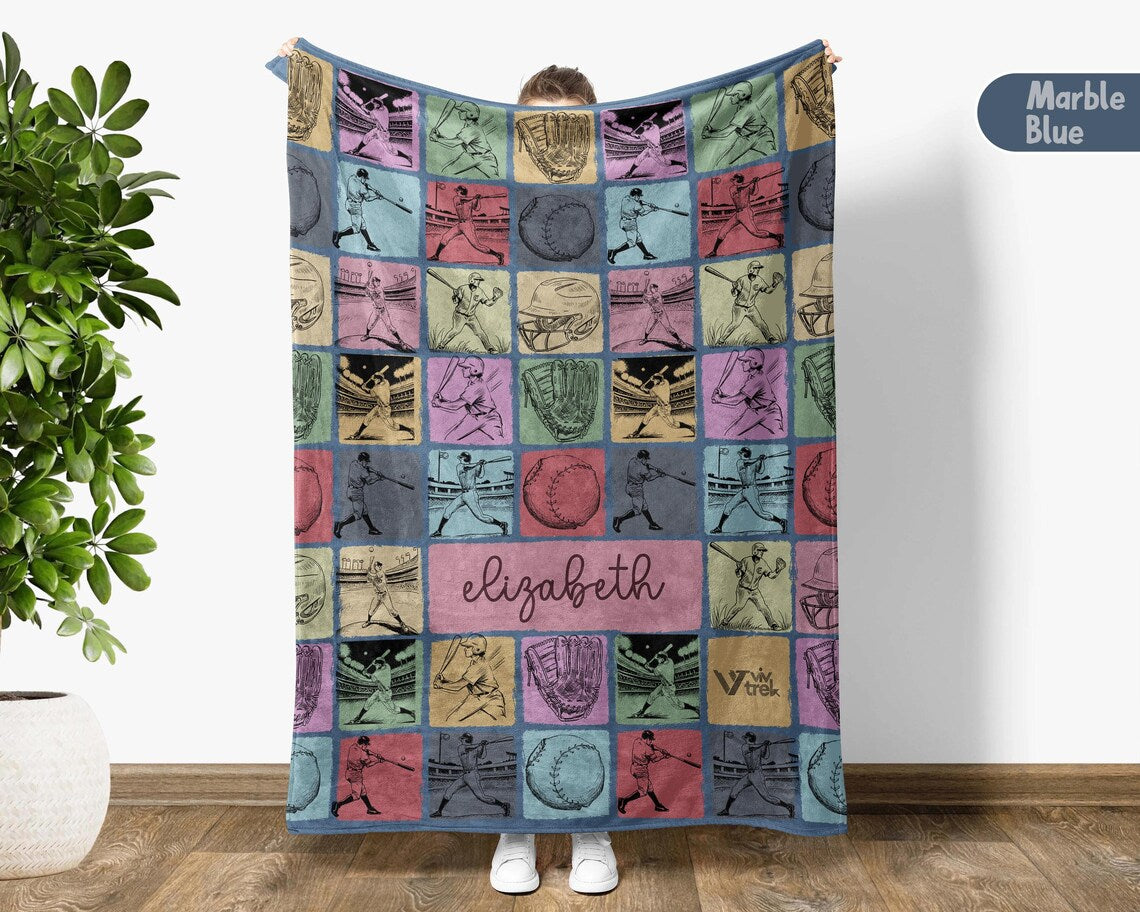 Personalized Baseball Blanket with Custom Name, Cozy Sports Throw for Baseball Fans, Unique Baseball Lover Gift, Custom Fleece Blanket