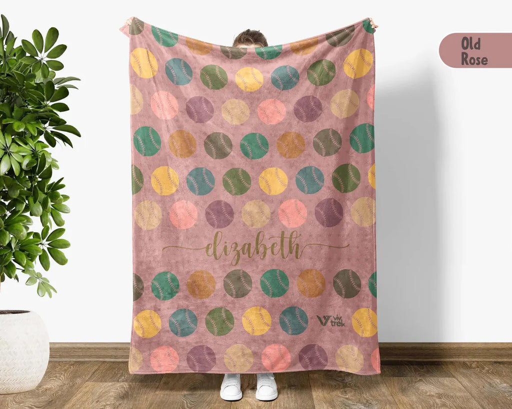 Retro Personalized Baseball Blanket, Custom Name Sports Throw, Cozy Baseball Lover Gift, Unique Baseball Home Decor Blanket