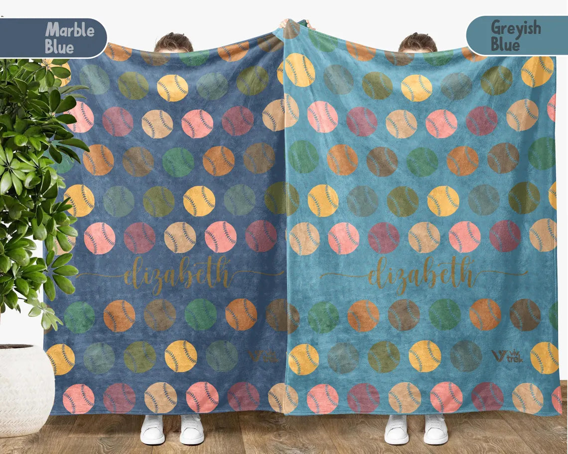 Retro Personalized Baseball Blanket, Custom Name Sports Throw, Cozy Baseball Lover Gift, Unique Baseball Home Decor Blanket