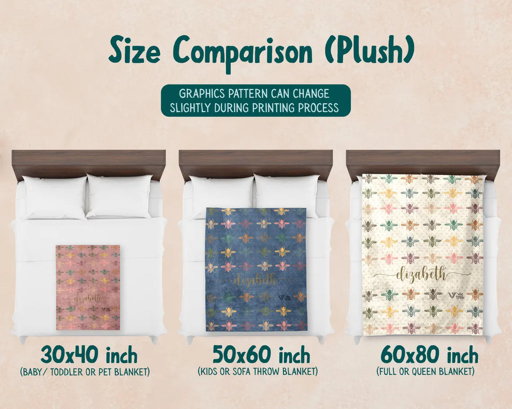 Custom Name Bee Gift Blanket | Retro Personalized Bee Lover Throw | Animal Fleece Blanket | Cozy Bee Lover Gift for Home Decor