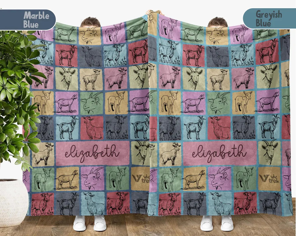 Custom Goat Lover Blanket | Personalized Name Retro Farm Animal Throw | Cozy Goat Graphic Gift | Unique Home Decor