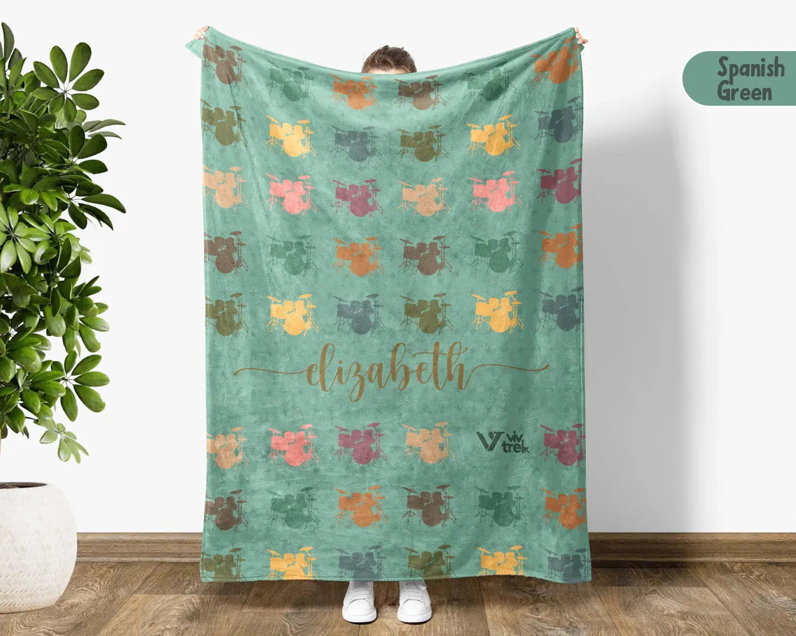Personalized Vintage Drummer Gift Blanket - Retro Custom Name Drum Lover Throw - Musician Fleece Blanket Drummer Home Decor