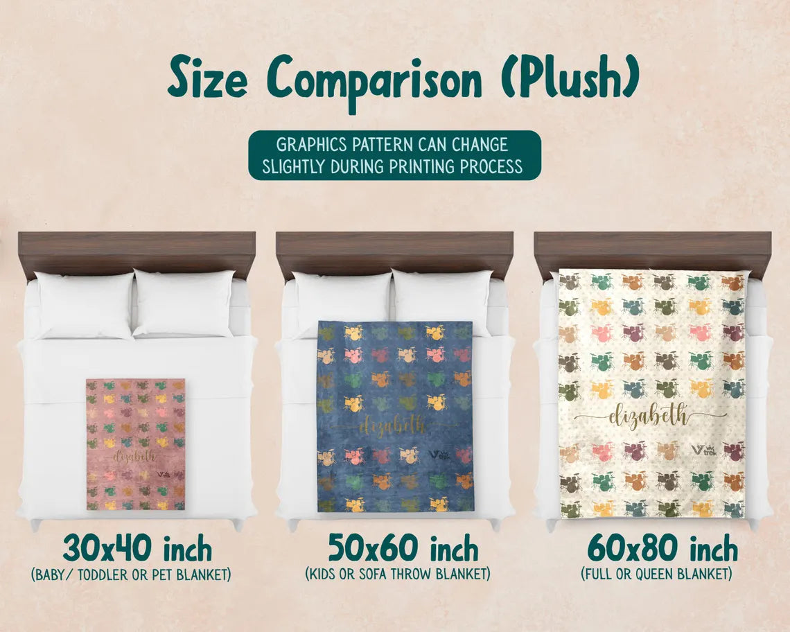 Personalized Vintage Drummer Gift Blanket - Retro Custom Name Drum Lover Throw - Musician Fleece Blanket Drummer Home Decor