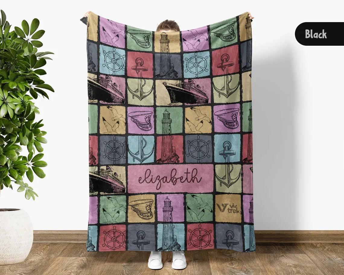 Custom Name Titanic Blanket - Personalized Vintage Throw Blanket Gift - Retro Graphic Ship Lover Custom Blankets
