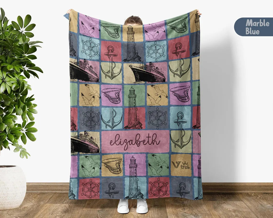 Custom Name Titanic Blanket - Personalized Vintage Throw Blanket Gift - Retro Graphic Ship Lover Custom Blankets