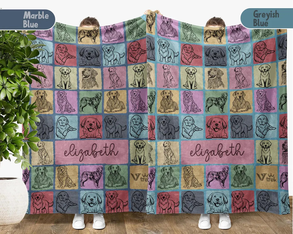 Custom Golden Retriever Dog Blanket | Personalized Name Throw Gift | Vintage Retro Fleece for Dog Lover