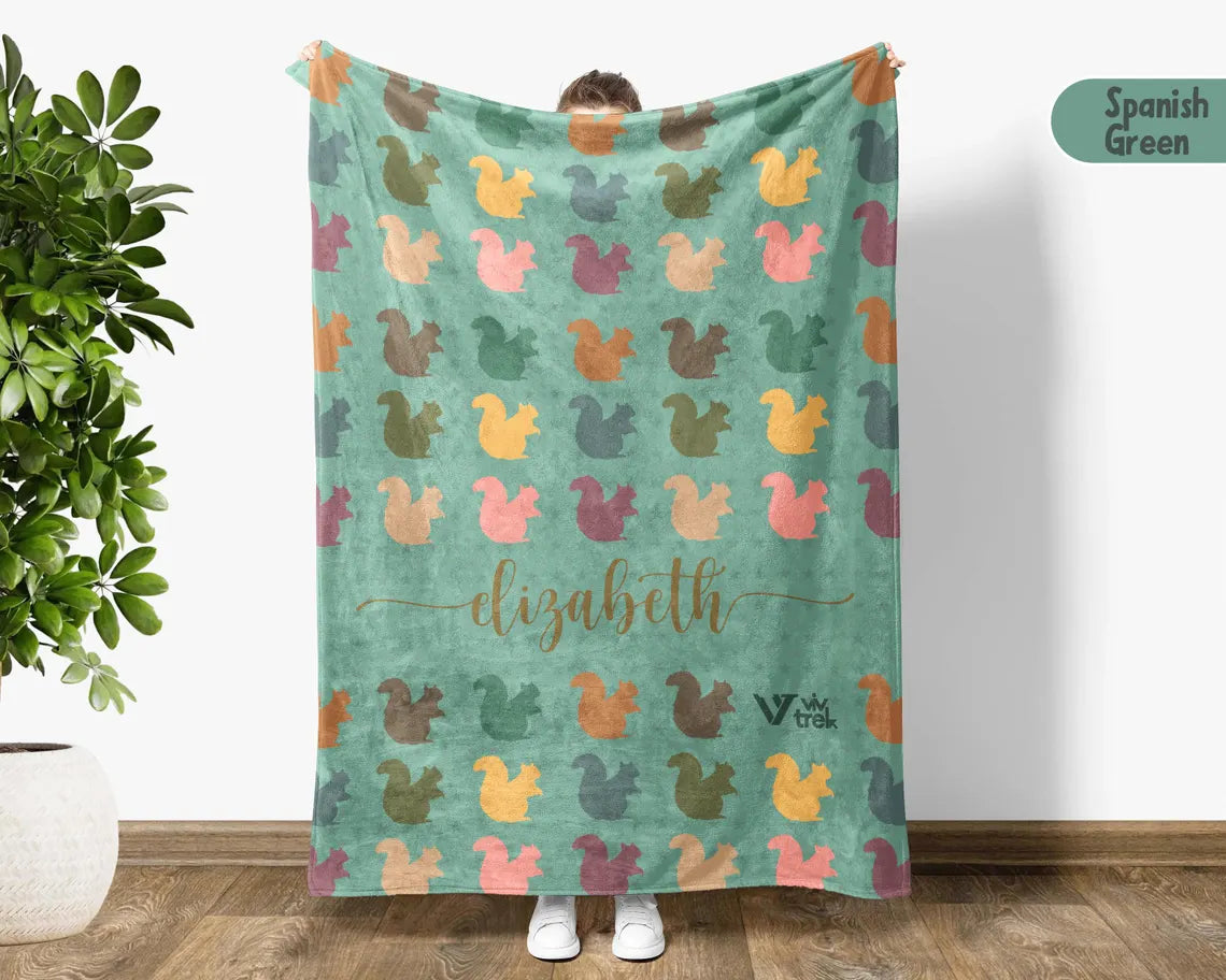 Custom Name Squirrel Blanket Gift, Personalized Chipmunk Throw & Mug Set, Funny Retro Nature Blankets, Unique Christmas Gift for Him Her