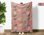 Personalized Otter Gift Blanket with Custom Name | Retro Sea Life Lover Throw | Cozy Graphic Blankets