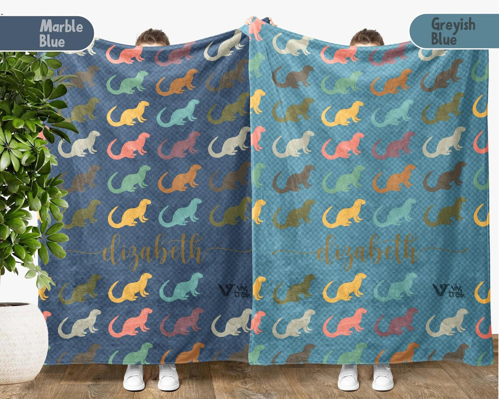 Personalized Otter Gift Blanket with Custom Name | Retro Sea Life Lover Throw | Cozy Graphic Blankets
