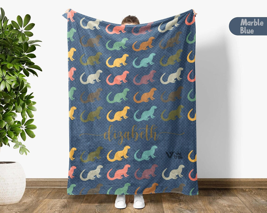 Personalized Otter Gift Blanket with Custom Name | Retro Sea Life Lover Throw | Cozy Graphic Blankets