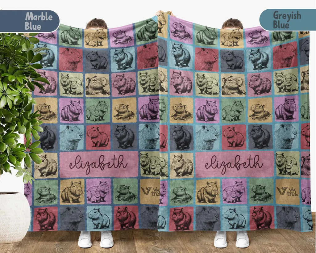 Custom Capybara Lover Blanket, Personalized Name Capybara Throw, Vintage Capybara Blanket, Retro Rodent Blanket, Cozy Capybara Gift