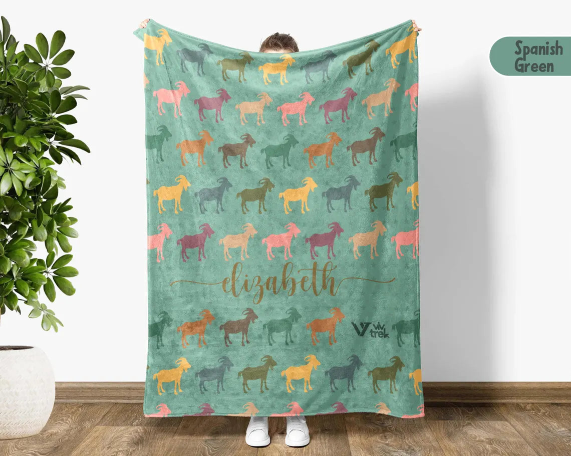 Custom Goat Lover Blanket | Personalized Name Retro Farm Animal Throw | Cozy Goat Graphic Gift | Unique Home Decor