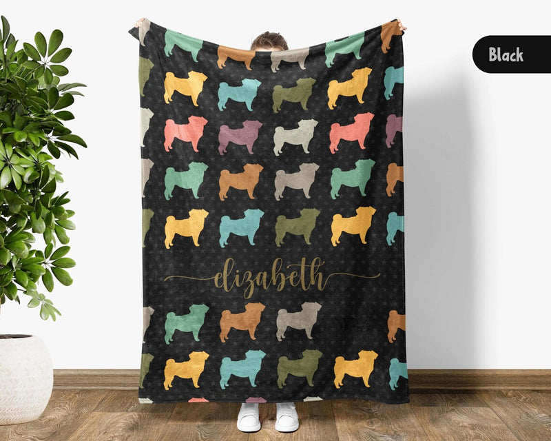 Personalized Custom Name Pug Dog Blanket | Vintage Retro Throw | Cozy Unique Pet Lover Gift for Home