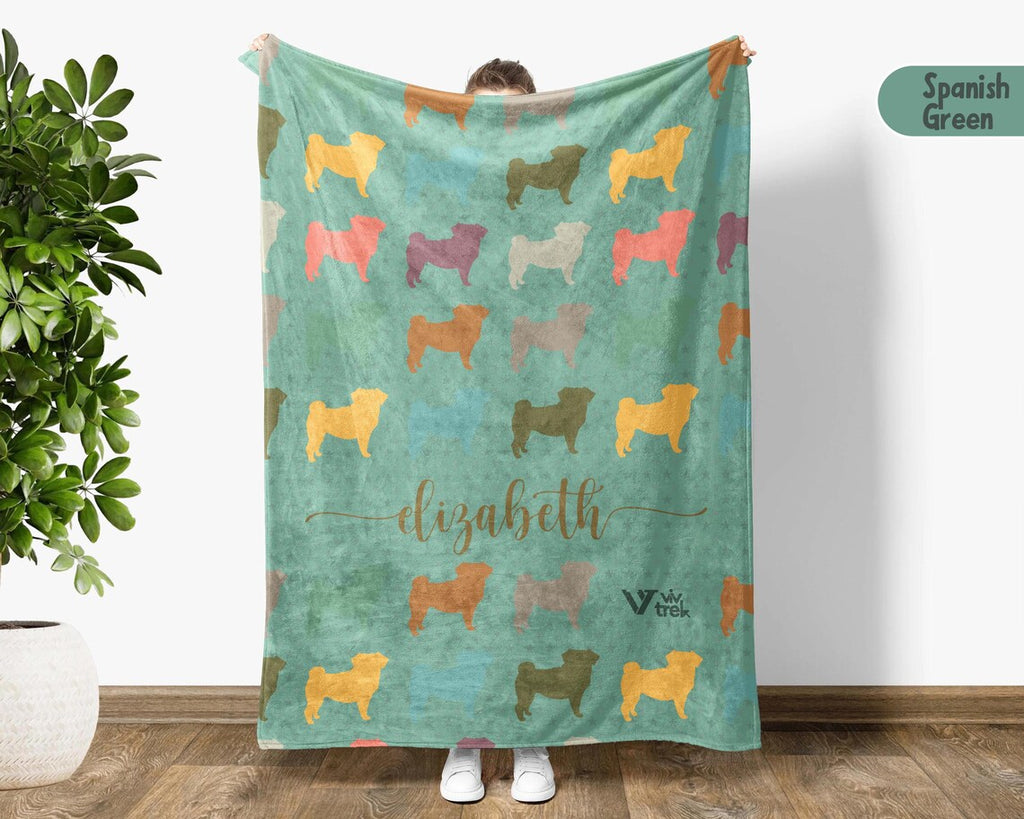 Personalized Custom Name Pug Dog Blanket | Vintage Retro Throw | Cozy Unique Pet Lover Gift for Home