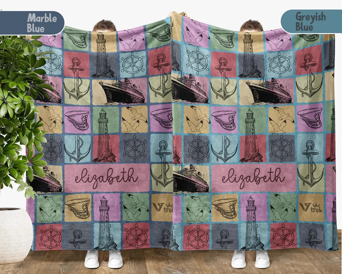Custom Name Titanic Blanket - Personalized Vintage Throw Blanket Gift - Retro Graphic Ship Lover Custom Blankets