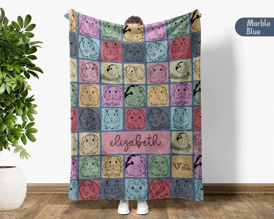 Custom Name Guinea Pig Blanket – Personalized Pet Lover Throw Under $50, Cozy Retro Gift for Animal Fans 🐹🧣