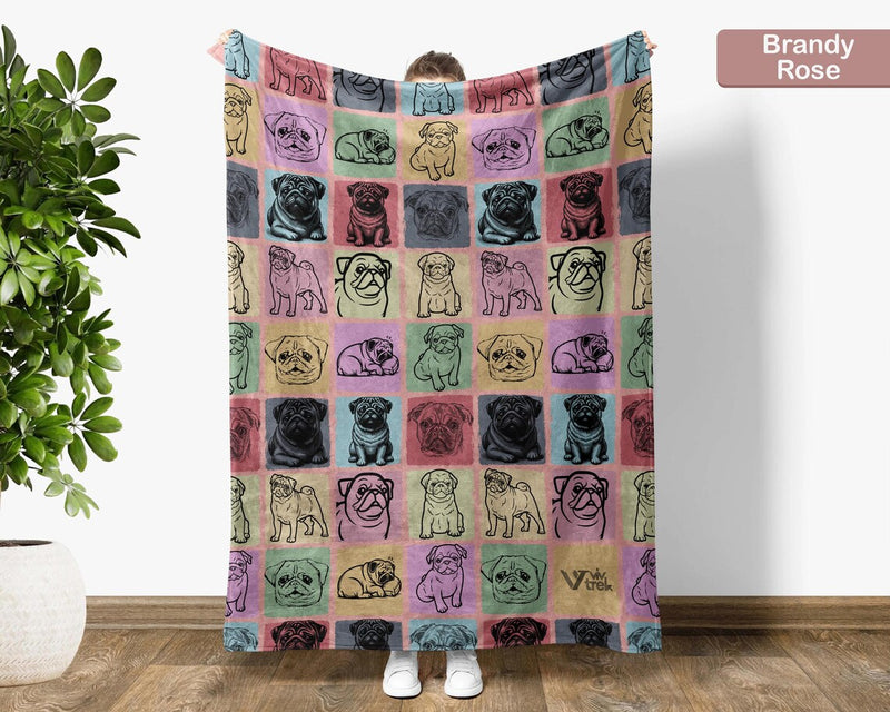 Vintage Pug Dog Blanket Throw | Cozy Retro Pug Lover Fleece Gift for Home | Unique Pet Themed Graphic Decor