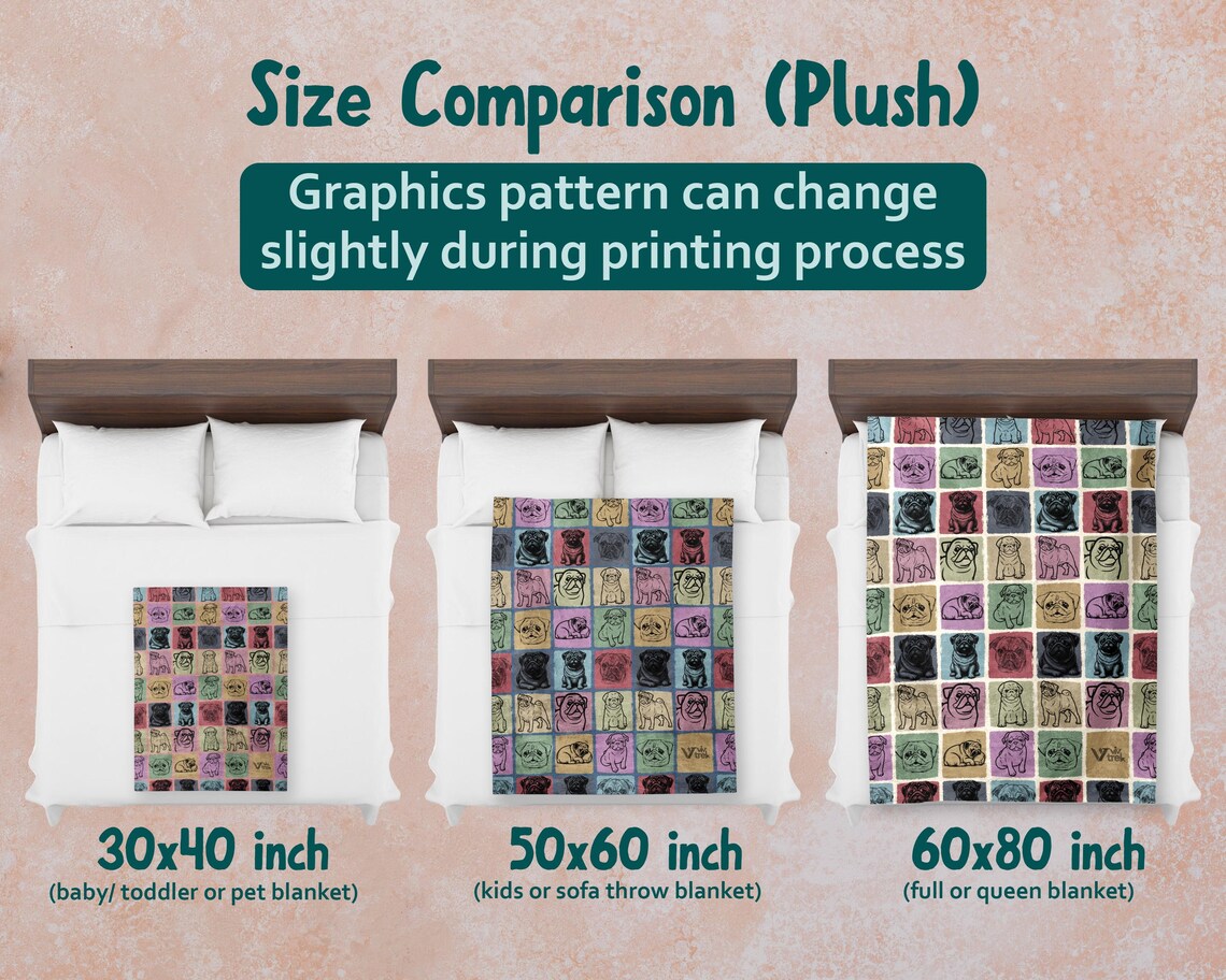 Vintage Pug Dog Blanket Throw | Cozy Retro Pug Lover Fleece Gift for Home | Unique Pet Themed Graphic Decor