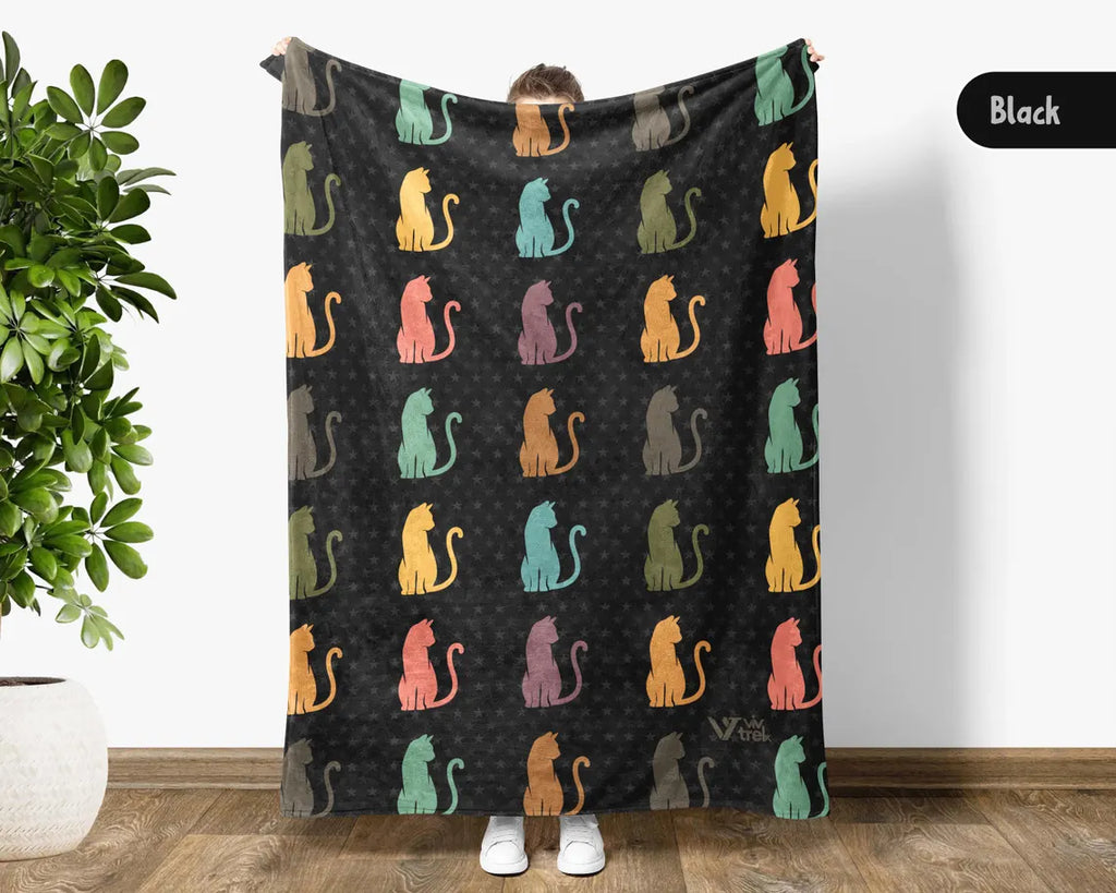 Retro Cat Gift Blanket Vintage Kitty Lover Throw - Cozy Cat Kitten Blanket Graphic Unique Pet Lover Blankets