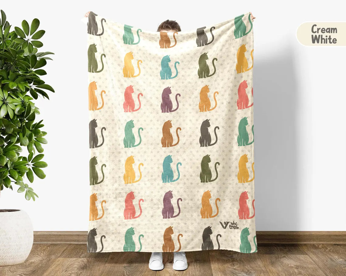Retro Cat Gift Blanket Vintage Kitty Lover Throw - Cozy Cat Kitten Blanket Graphic Unique Pet Lover Blankets