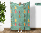 Retro Cat Gift Blanket Vintage Kitty Lover Throw - Cozy Cat Kitten Blanket Graphic Unique Pet Lover Blankets