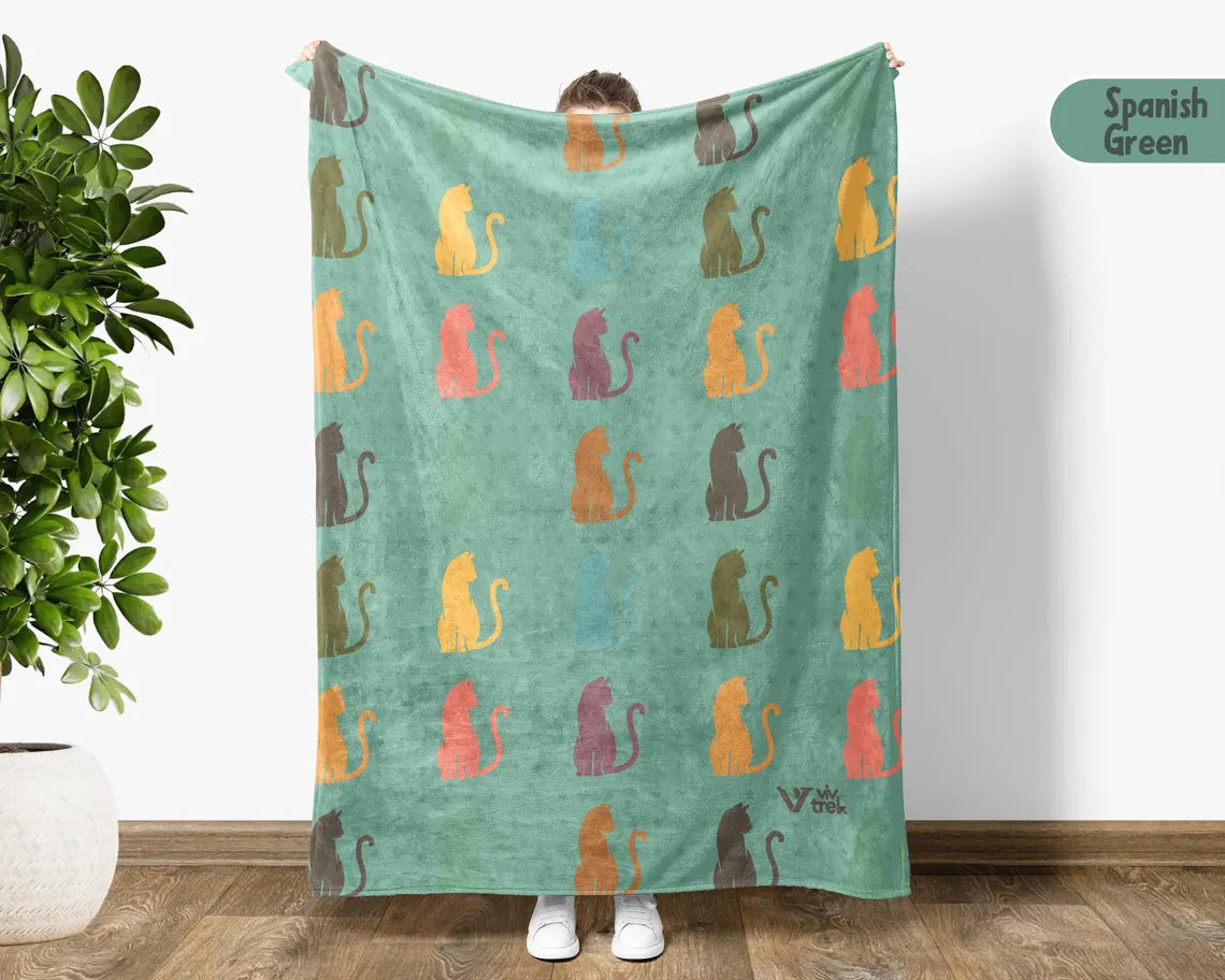 Retro Cat Gift Blanket Vintage Kitty Lover Throw - Cozy Cat Kitten Blanket Graphic Unique Pet Lover Blankets