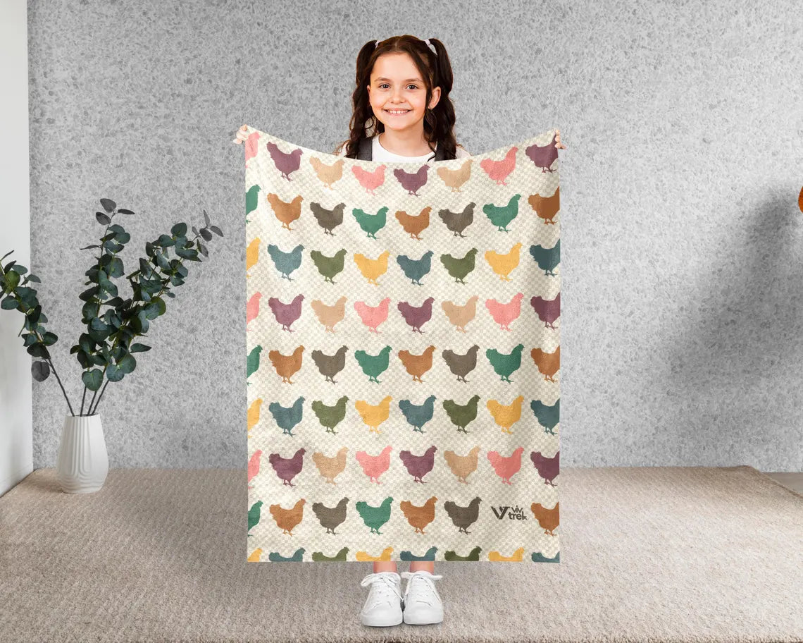 Chicken Gift Blanket Vintage Chicken Lover Throw - Retro Farm Animal Fleece Cozy Chicken Graphic Unique Animal Lover Gift