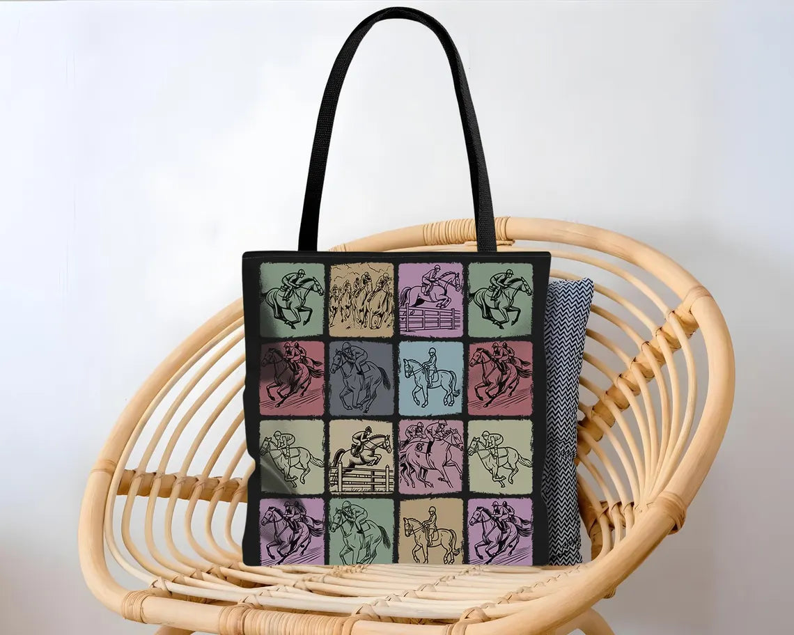 Horse Racing Enthusiast Tote Bag – Equestrian Lover's Thoroughbred Racing Fan Gift – Stylish Race Day Accessory
