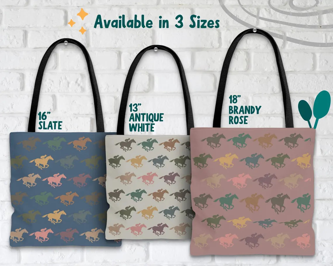 Retro Horse Racing Enthusiast Tote Bag – Equestrian Lover's Thoroughbred Racing Fan Gift – Stylish Race Day Accessory