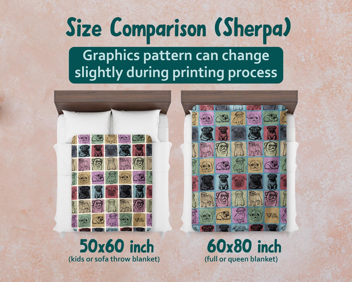 Vintage Pug Dog Blanket Throw | Cozy Retro Pug Lover Fleece Gift for Home | Unique Pet Themed Graphic Decor