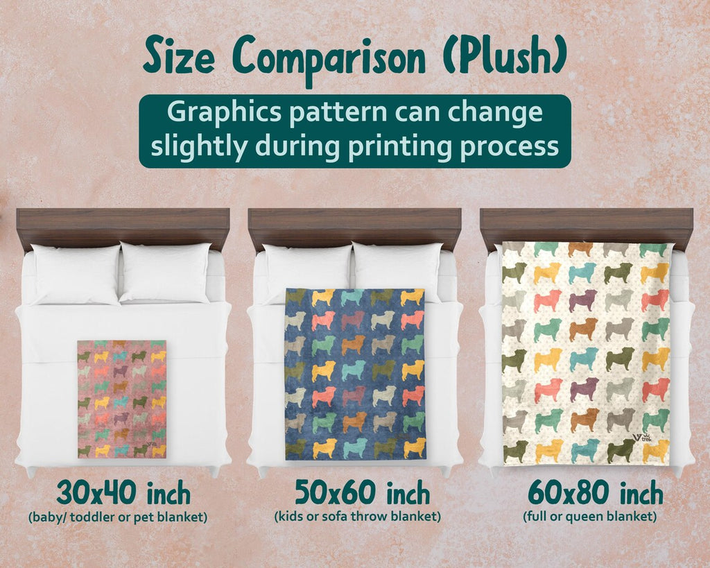 Retro Vintage Pug Dog Blanket Throw | Cozy Pug Lover Fleece Gift for Home | Unique Pet Graphic Blankets