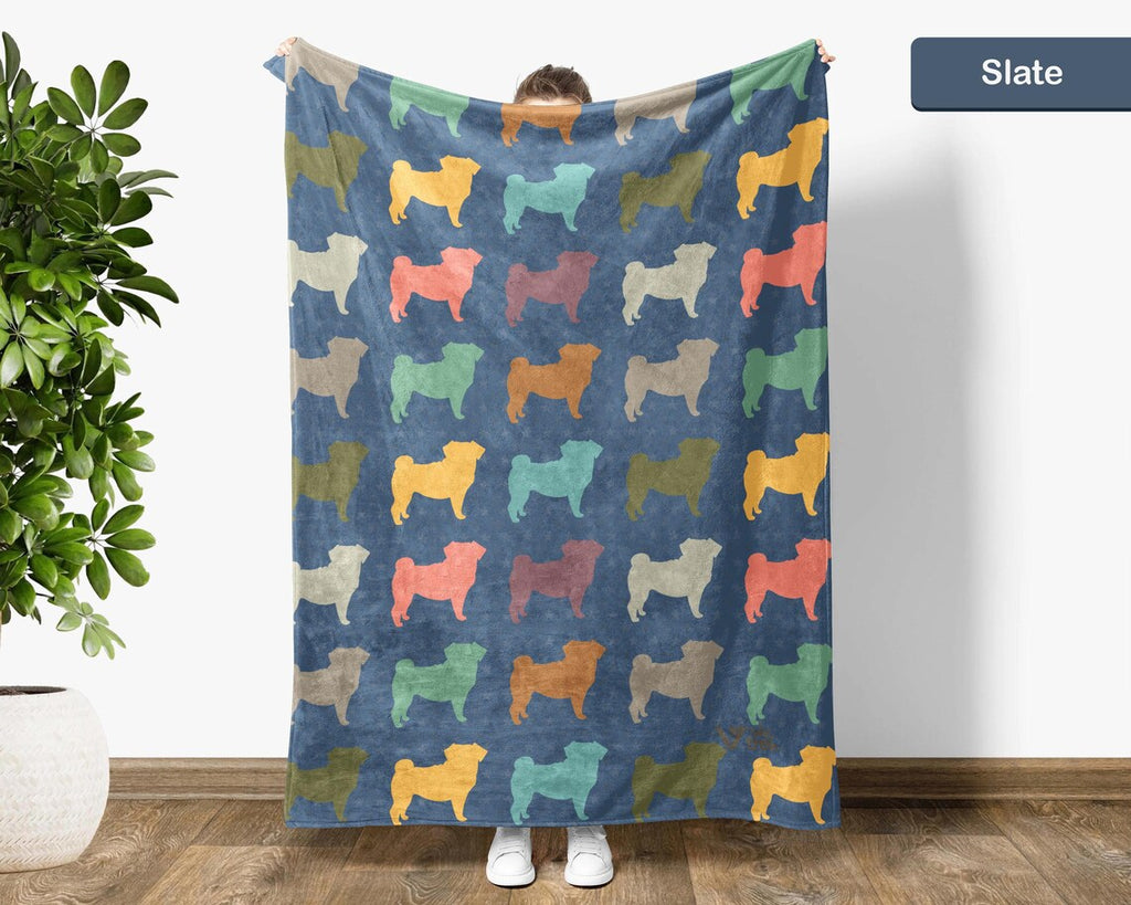 Retro Vintage Pug Dog Blanket Throw | Cozy Pug Lover Fleece Gift for Home | Unique Pet Graphic Blankets