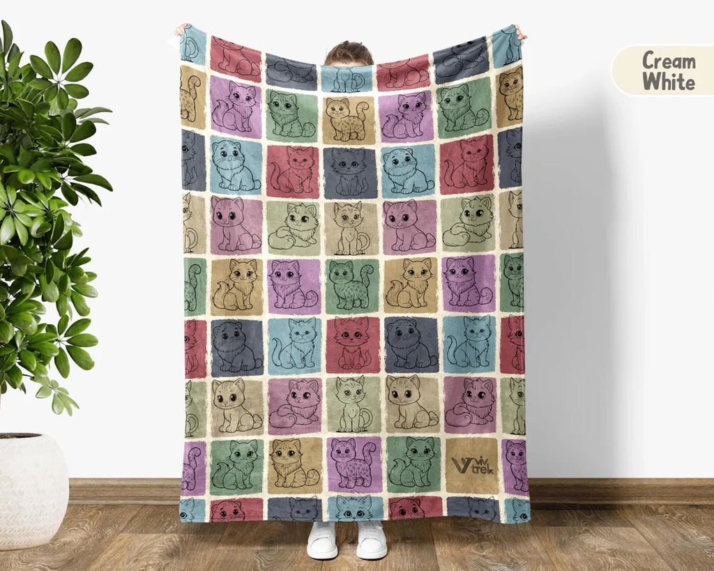 Cat Gift Blanket Vintage Kitty Lover Throw - Retro Cat Kitten Blanket Cozy Graphic Unique Pet Lover Blankets