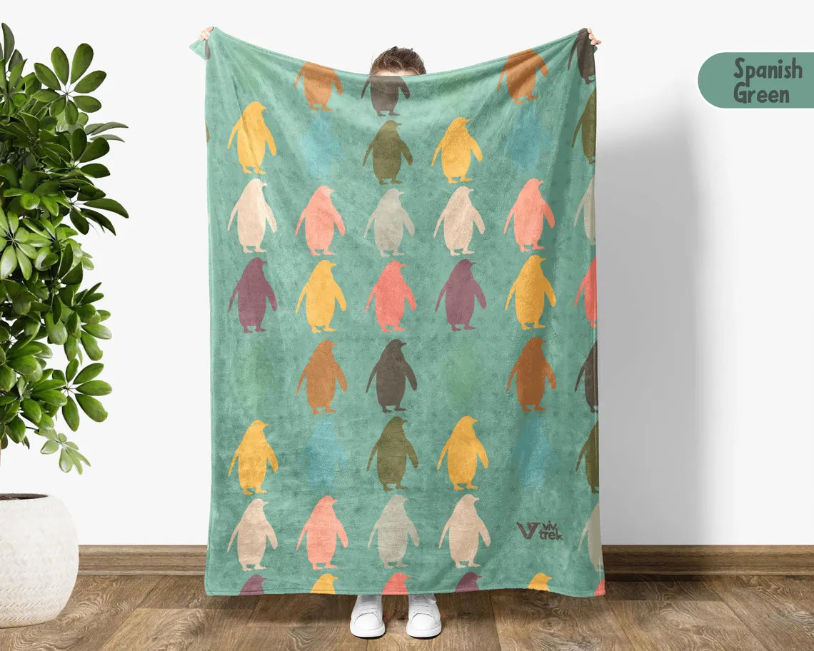 Penguin Gift Blanket Vintage Penguin Throw Blanket - Ocean Sea Animal Kawaii Gift for Penguin Lovers Vintage Graphic Blankets