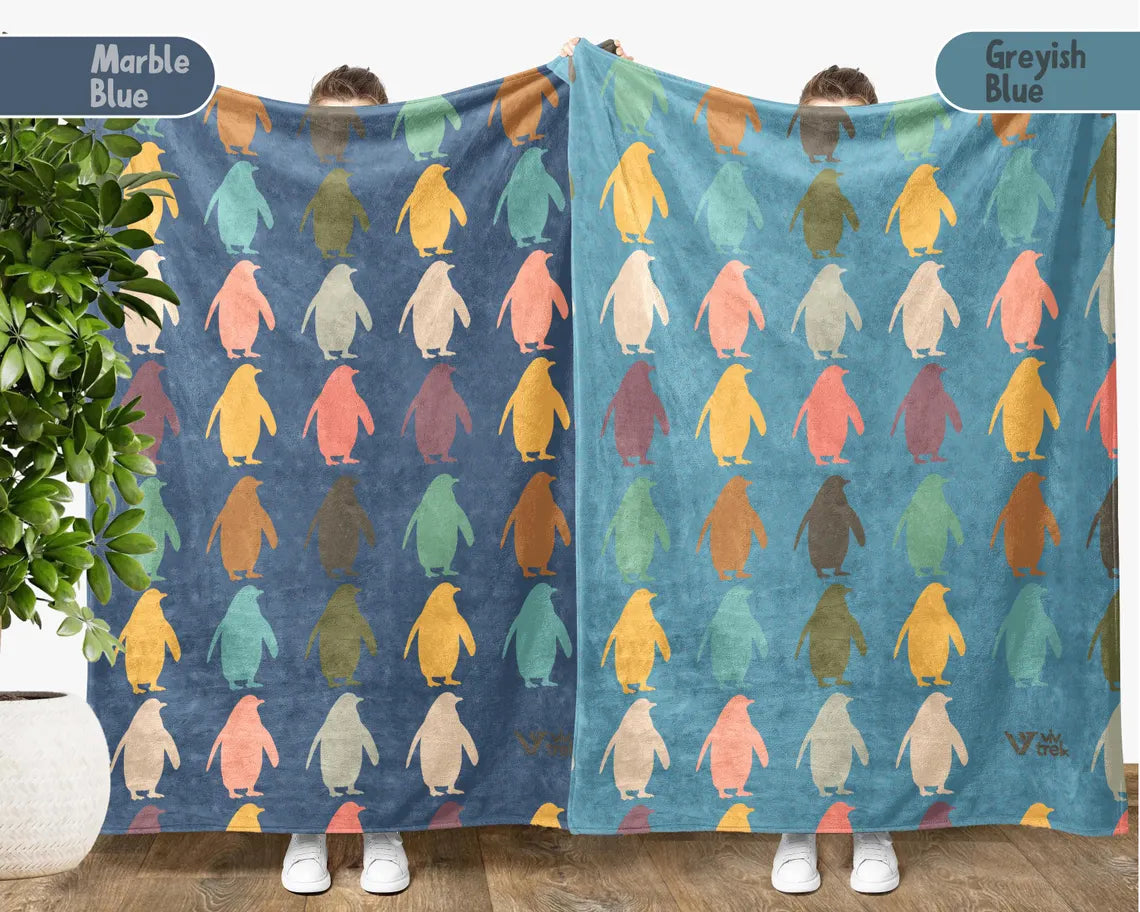 Penguin Gift Blanket Vintage Penguin Throw Blanket - Ocean Sea Animal Kawaii Gift for Penguin Lovers Vintage Graphic Blankets