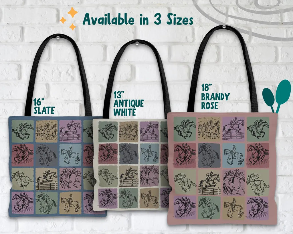 Horse Racing Enthusiast Tote Bag – Equestrian Lover's Thoroughbred Racing Fan Gift – Stylish Race Day Accessory